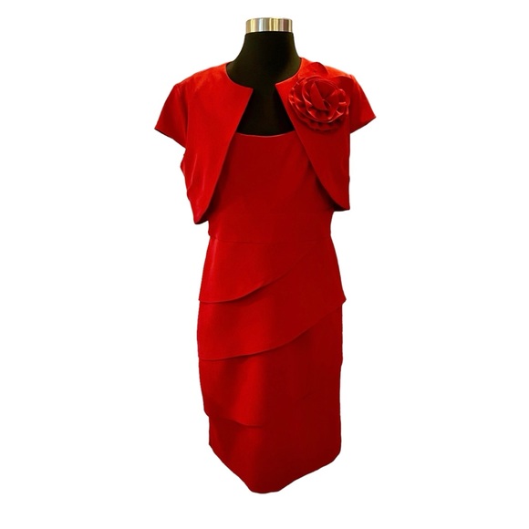 Vintage Dresses & Skirts - Vintage midi dress two piece set with flower red size 8